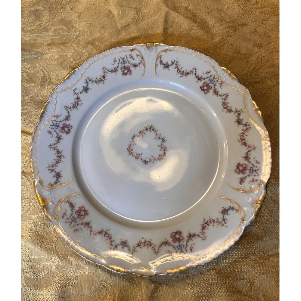 Antique 1903 Theodore Haviland Limoges France Pink Rose Garland Gold Plate EUC
